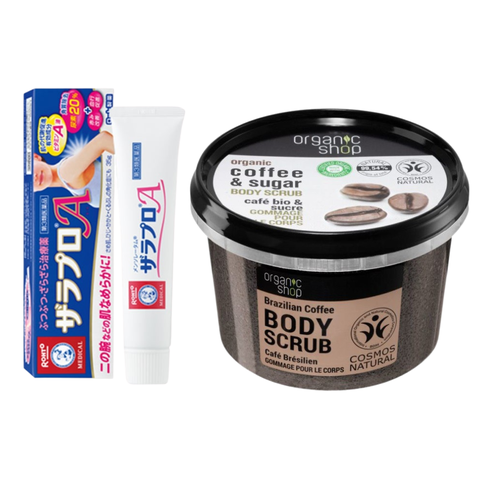 Combo Hỗ Trợ Giảm Viêm Nang Lông Toàn Thân (Kem Giảm Viêm Nang Lông Rohto + Tẩy Da Chết Toàn Thân Organic Shop)