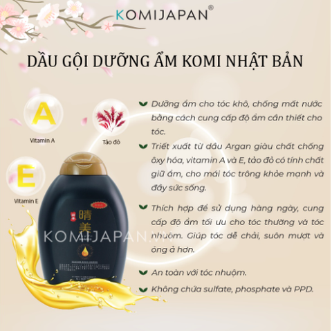 Dầu gội kích thích mọc tóc, dưỡng ẩm và phục hồi Komi Nhật Bản chai 385ml - Chính hãng
