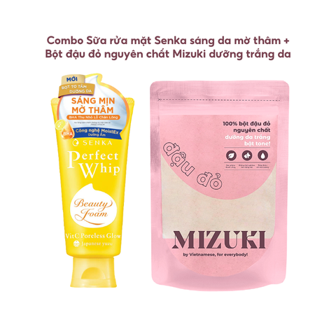 Combo Sữa rửa mặt Senka sáng da mờ thâm (vàng) & Bột đậu đỏ nguyên chất Mizuki dưỡng trắng da