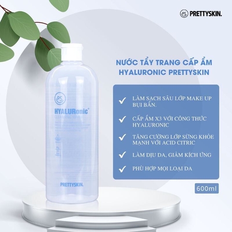 [Chính Hãng] Nước Tẩy Trang Rau Má HYALURONIC PRETTYSKIN Hàn Quốc Cấp Ẩm Chuyên Sâu & Giảm Mụn Hiệu Quả 600ml