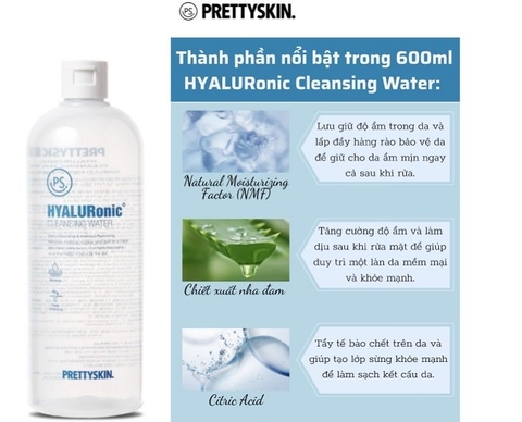 [Chính Hãng] Nước Tẩy Trang Rau Má HYALURONIC PRETTYSKIN Hàn Quốc Cấp Ẩm Chuyên Sâu & Giảm Mụn Hiệu Quả 600ml