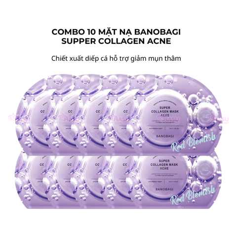 Combo 10 mặt nạ Banobagi Supper Collagen Acne chiết xuất diếp cá hỗ trợ giảm mụn thâm