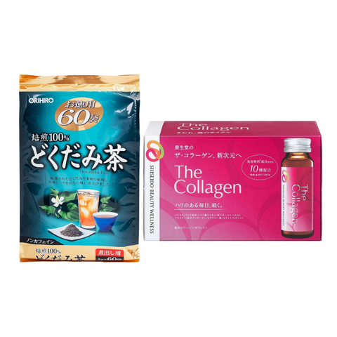 Combo khỏe đẹp nước uống The Collagen Shiseido (mẫu mới) và trà diếp cá thải độc Orihiro 60 gói