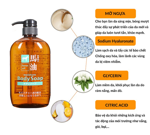 Sữa Tắm Kumano Làm Sạch & Dưỡng Ẩm Từ Dầu Ngựa 600ml Cosme Station Horse Oil Body Soap