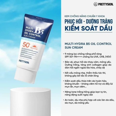 Kem Chống Nắng Pretty Skin Multi Hydra B5 Oil Control Sun Cream SPF 50+/PA++++ - Phục Hồi Dưỡng Trắng Dành Cho Da Dầu