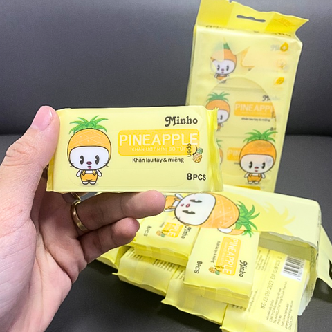 Khăn ướt mini Pineapple bỏ túi, khăn giấy ướt không mùi nhỏ gọn tiện lợi an toàn cho bé Minho