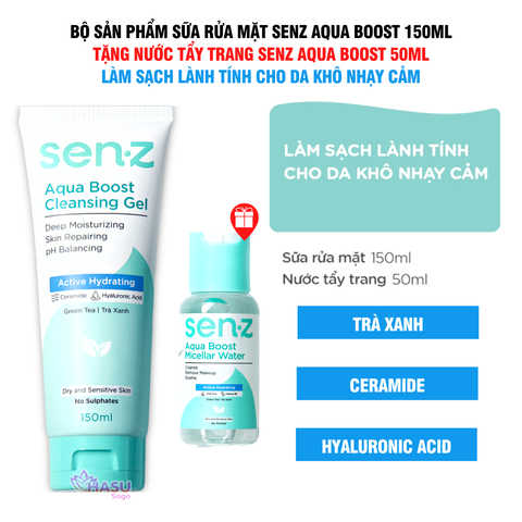 Sữa Rửa Mặt Dạng Gel SenZ Aqua Boost Cleansing Gel 150ml - Làm Sạch Lành Tính Cho Da Khô Nhạy Cảm