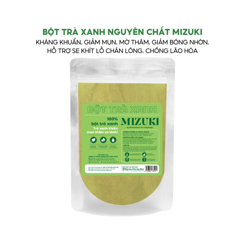 Bột Trà Xanh Nguyên Chất MIZUKI giảm mụn, mờ thâm, giảm bóng nhờn, hỗ trợ se khít lỗ chân lông, chống lão hóa