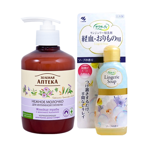 Bộ đôi Dung dịch vệ sinh phụ nữ Zelenaya Apteka Thảo Mộc + Nước giặt đồ lót Lingerie chăm sóc vệ sinh vùng kín