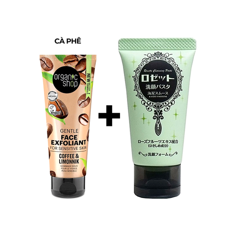 Bộ đôi Tẩy da chết mặt Oganic Shop 75ml + Sữa rửa mặt se khít lỗ chân lông Rosette 120g sáng da mịn màng