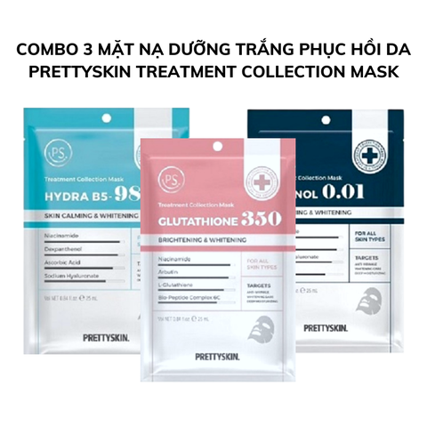 Combo 3 Miếng Mặt Nạ Dưỡng Trắng Phục Hồi Da PrettySkin Treatment Collection Mask 25ml (Hydra B5, Glutathione, Retinol)