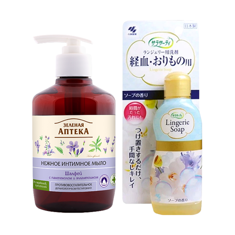 Bộ đôi Dung dịch vệ sinh phụ nữ Zelenaya Apteka Cây Xô Thơm + Nước giặt đồ lót Lingerie chăm sóc vệ sinh vùng kín