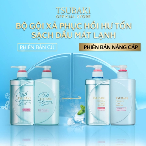 Bộ Đôi Dầu Gội Xả Sạch Dầu Mát Lạnh Phục Hồi Tsubaki Premium Cool 490ml