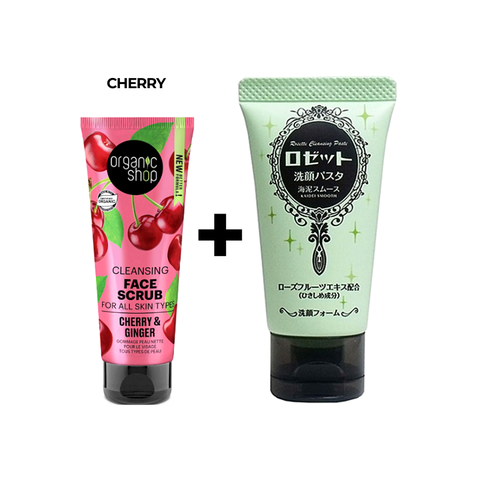 Bộ đôi Tẩy da chết mặt Oganic Shop 75ml + Sữa rửa mặt se khít lỗ chân lông Rosette 120g sáng da mịn màng