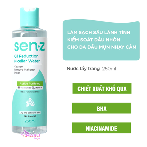 Combo Làm Sạch Sâu Kiểm Soát Dầu Nhờn Cho Da Dầu - Nước Tẩy Trang 250ml + Sữa Rửa Mặt Khổ Qua 150ml SenZ Oil Reduction