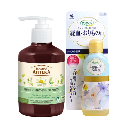 Bộ đôi Dung dịch vệ sinh phụ nữ Zelenaya Apteka Cây Trà + Nước giặt đồ lót Lingerie chăm sóc vệ sinh vùng kín