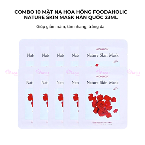 Combo 10 mặt nạ hoa hồng giúp giảm nám, tàn nhang, trắng da Foodaholic Nature Skin Mask Hàn Quốc 23ml