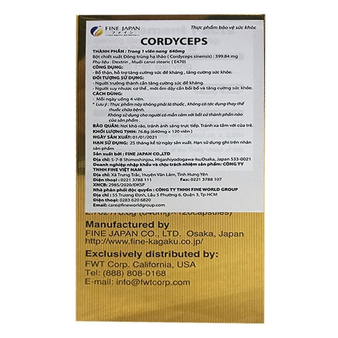 Viên Uống Đông Trùng Hạ Thảo Fine Japan Cordyceps Nhật Bản 120 Viên