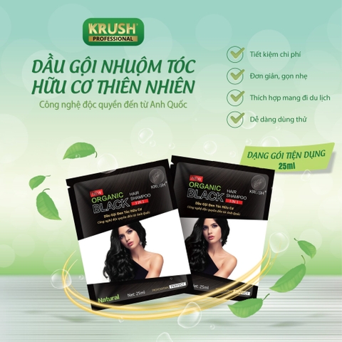 Dầu Gội Phủ Bạc Krush Anh Quốc Hộp 10 Gói x 25ml - Màu Đen Tự Nhiên