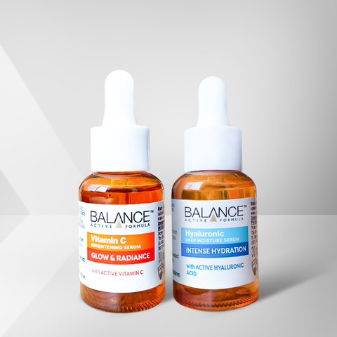 Combo trắng da căng mượt serum Vitamin C + serum Hyaluronic Balance Active Formula 30ml/ chai