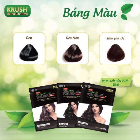 Combo 3 Gói Dầu Gội Nhuộm Tóc Hữu Cơ Thiên Nhiên KRUSH 25ml Anh Quốc Chính Hãng - Màu Đen Tự Nhiên