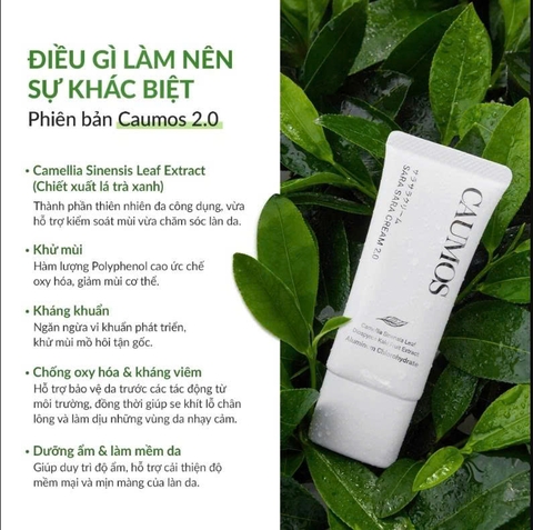 Kem Khử Mùi Không Cồn CAUMOS SARA SARA Cream 2.0 – Bản Nâng Cấp Khô Thoáng Nhẹ Tênh, Chiết Xuất Trà Xanh Nhật Bản