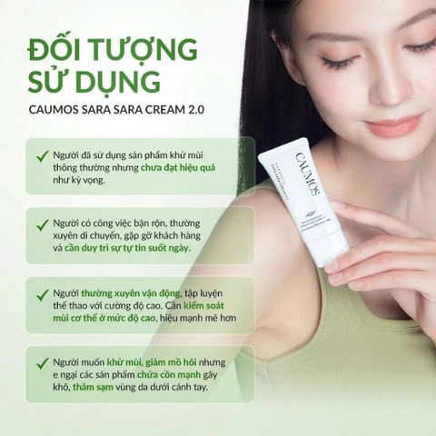 Kem Khử Mùi Không Cồn CAUMOS SARA SARA Cream 2.0 – Bản Nâng Cấp Khô Thoáng Nhẹ Tênh, Chiết Xuất Trà Xanh Nhật Bản