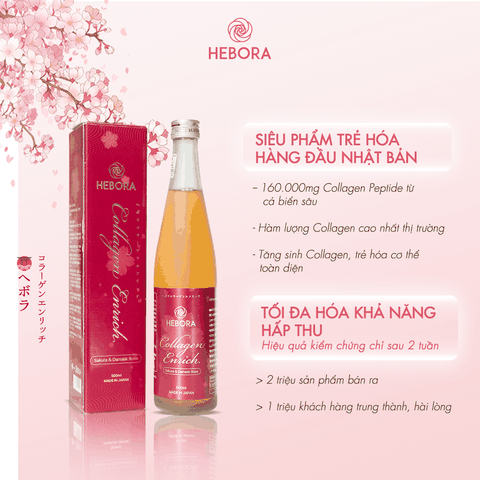 Combo 3 Chai Nước Uống Hebora Collagen Enrich Damask Rose Water Nhật Bản 500ml