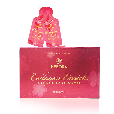 Combo 3 Hộp Nước Uống Hebora Collagen Enrich Damask Rose Water Nhật Bản (Dạng Túi)