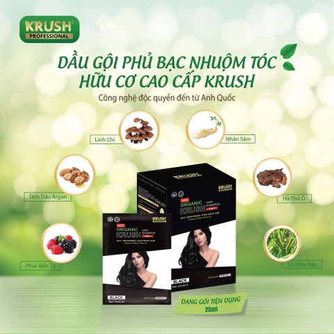 Lẻ 1 Gói Dầu Gội Nhuộm Tóc Hữu Cơ Thiên Nhiên KRUSH 25ml Anh Quốc Chính Hãng