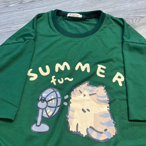 MS005 Áo Thun Unisex Nam Nữ, Áo Thun Form Rộng Thời Trang In Hình Mèo Dễ Thương Freesize