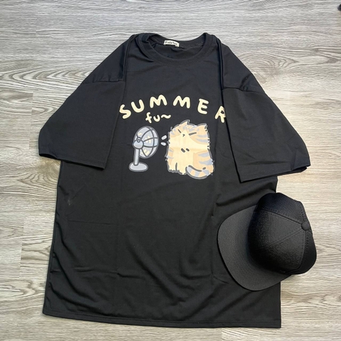 MS005 Áo Thun Unisex Nam Nữ, Áo Thun Form Rộng Thời Trang In Hình Mèo Dễ Thương Freesize