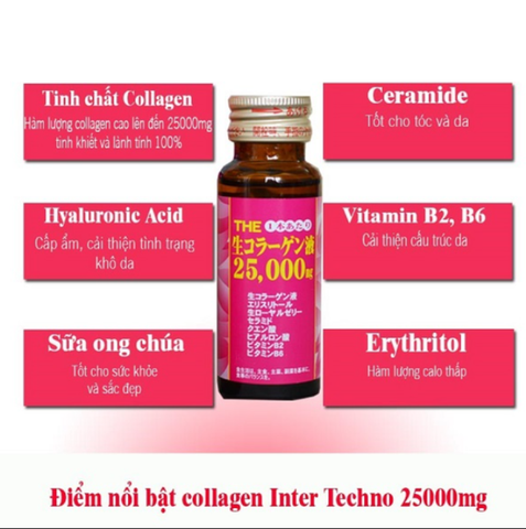 Combo 3 Hộp Nước Uống Đẹp Da Collagen Inter Techno Nhật Bản 25000mg - Hộp 10 Lọ x 50ml