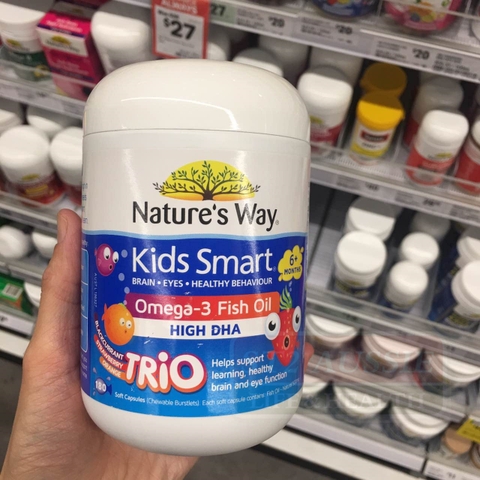 Kẹo mềm chứa dầu cá tự nhiên cho bé Nature's Way Kids Smart Omega 3 Fish Oil Trio 180 Capsules - Hàng Úc