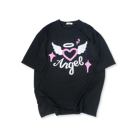 MS032 Áo Thun Unisex Nam Nữ, Áo Thun Form Rộng Thời Trang In Hình ANGEL Dễ Thương Freesize