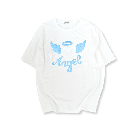 MS032 Áo Thun Unisex Nam Nữ, Áo Thun Form Rộng Thời Trang In Hình ANGEL Dễ Thương Freesize