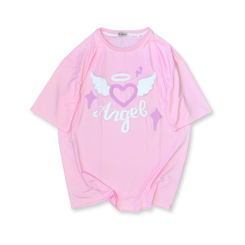 MS032 Áo Thun Unisex Nam Nữ, Áo Thun Form Rộng Thời Trang In Hình ANGEL Dễ Thương Freesize