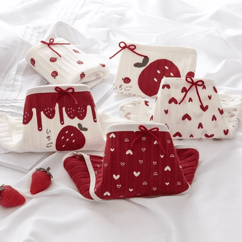 [Mã S15] Quần Lót Nữ Cotton Gân Tăm Dâu Tây Đỏ, Quần Chip Nữ Chống Vi.êm Mềm Mại Thoáng Mát