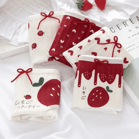 [Mã S15] Quần Lót Nữ Cotton Gân Tăm Dâu Tây Đỏ, Quần Chip Nữ Chống Vi.êm Mềm Mại Thoáng Mát