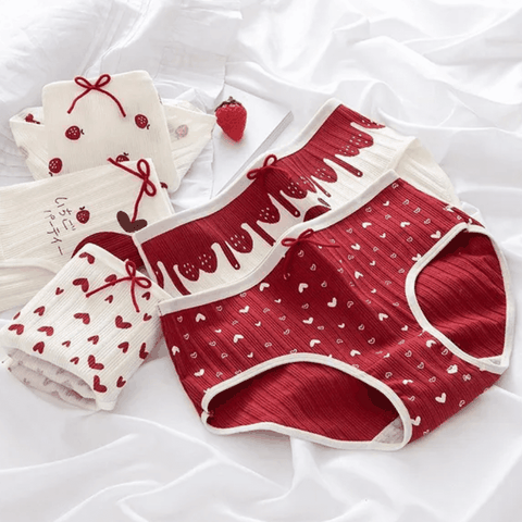 [Mã S15] Quần Lót Nữ Cotton Gân Tăm Dâu Tây Đỏ, Quần Chip Nữ Chống Vi.êm Mềm Mại Thoáng Mát