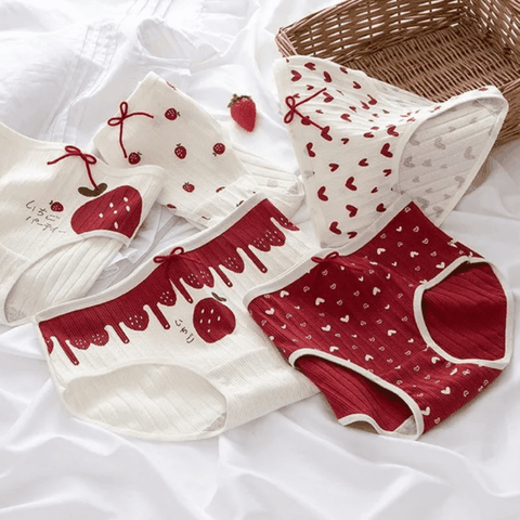 [Mã S15] Quần Lót Nữ Cotton Gân Tăm Dâu Tây Đỏ, Quần Chip Nữ Chống Vi.êm Mềm Mại Thoáng Mát