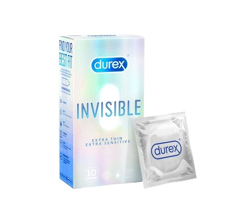 Bao Cao Su Durex Invisible Extra Thin Extra Sensitive Hộp 10 Cái