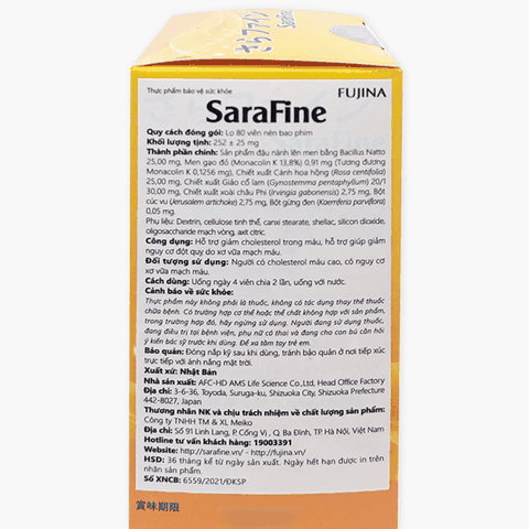 Viên Uống Hỗ Trợ Hạ Mỡ Máu FUJINA SARAFINE 80 Viên