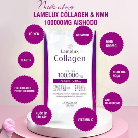 Nước Uống Lamelux Collagen & NMN 100000mg Aishodo Nhật Bản Hộp 10 Gói x 12g - Làm Đẹp Da, Chống Lão Hóa