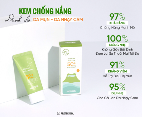 Kem Chống Nắng Rau Má Dành Cho Da Dầu Mụn Nhạy Cảm PRETTYSKIN Jeju Cica SPF50+ PA++++ 50ml