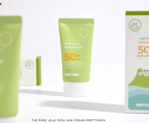 Kem Chống Nắng Rau Má Dành Cho Da Dầu Mụn Nhạy Cảm PRETTYSKIN Jeju Cica SPF50+ PA++++ 50ml