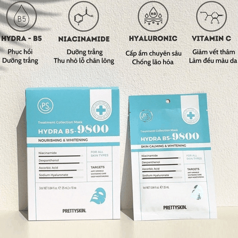 Hộp 10 Miếng Mặt Nạ Dưỡng Trắng Phục Hồi Da PrettySkin Treatment Collection Mask 25ml- Hydra B5 / Glutathione / Retinol