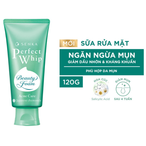 Combo Sữa rửa mặt Senka ngừa mụn (xanh lá) & Bột trà xanh nguyên chất Mizuki giảm mụn sáng da giảm nhờn