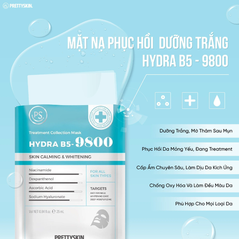Hộp 10 Miếng Mặt Nạ Dưỡng Trắng Phục Hồi Da PrettySkin Treatment Collection Mask 25ml- Hydra B5 / Glutathione / Retinol