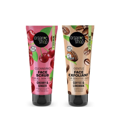 Tẩy Da Chết Cho Da Mặt Organic Shop Chiết Xuất Từ Cà Phê, Xoài & Mơ, Gừng & Hoa Anh Đào Bản Anh 75ml